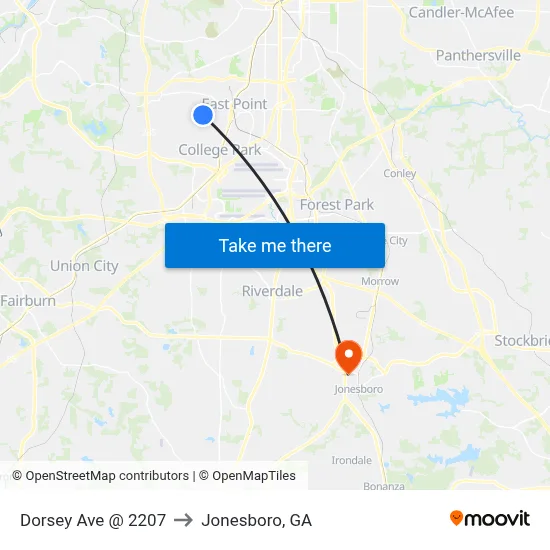 Dorsey Ave @ 2207 to Jonesboro, GA map