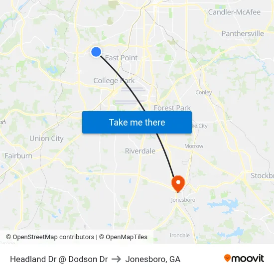Headland Dr @ Dodson Dr to Jonesboro, GA map
