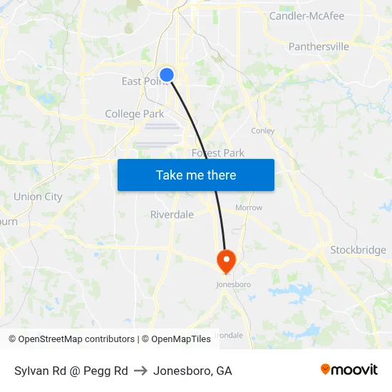Sylvan Rd @ Pegg Rd to Jonesboro, GA map