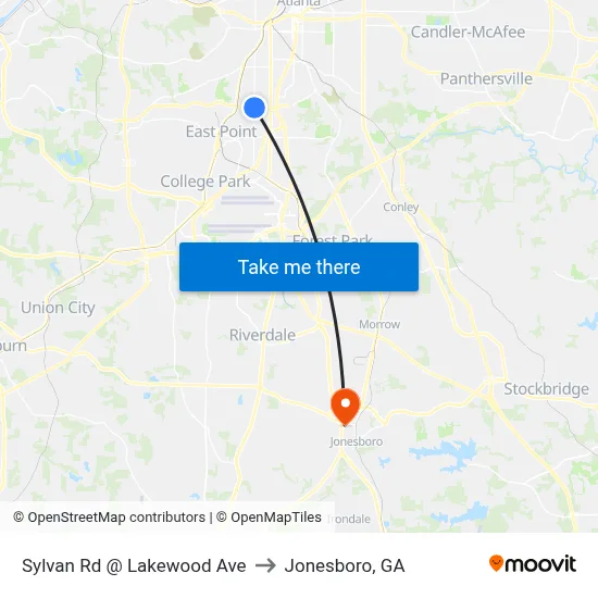Sylvan Rd @ Lakewood Ave to Jonesboro, GA map
