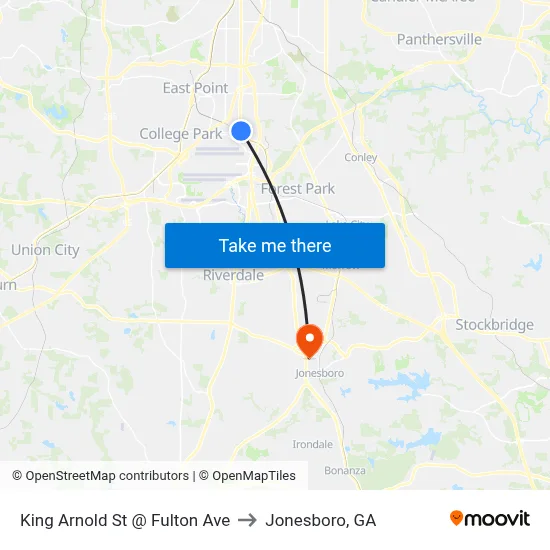 King Arnold St @ Fulton Ave to Jonesboro, GA map