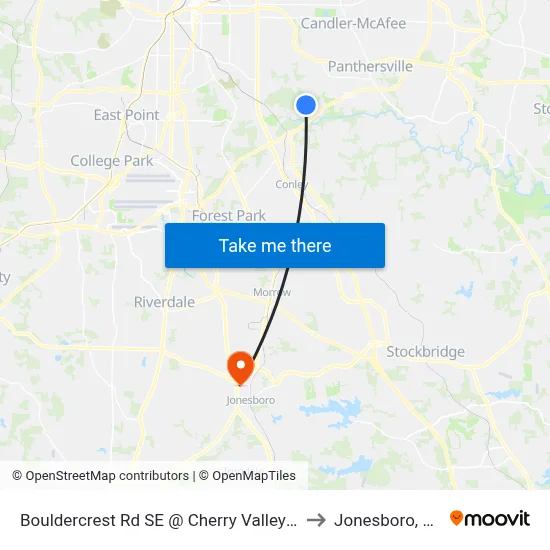 Bouldercrest Rd SE @ Cherry Valley Dr to Jonesboro, GA map