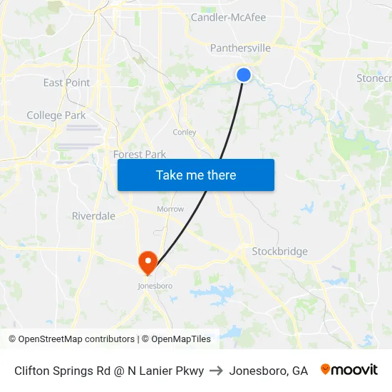 Clifton Springs Rd @ N Lanier Pkwy to Jonesboro, GA map
