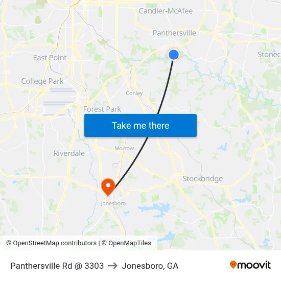 Panthersville Rd @ 3303 to Jonesboro, GA map