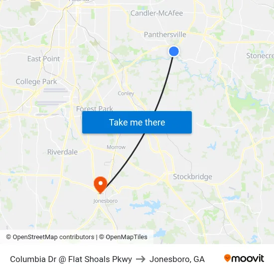 Columbia Dr @ Flat Shoals Pkwy to Jonesboro, GA map