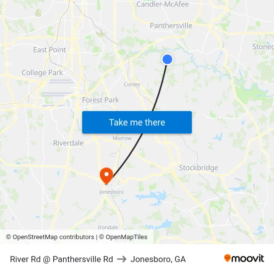 River Rd @ Panthersville Rd to Jonesboro, GA map