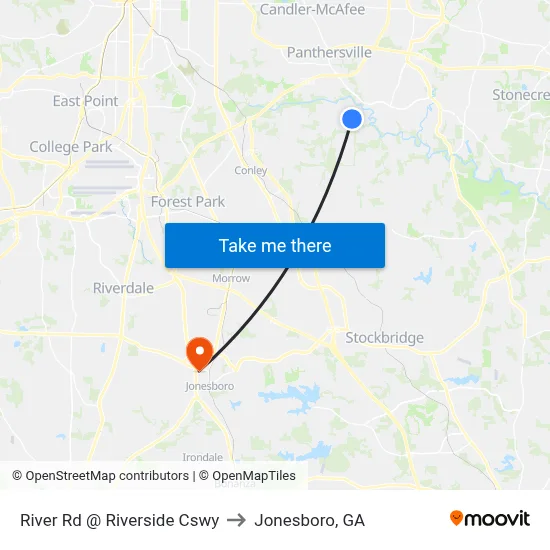 River Rd @ Riverside Cswy to Jonesboro, GA map