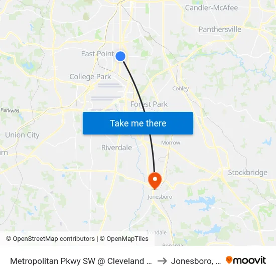 Metropolitan Pkwy SW @ Cleveland Ave S to Jonesboro, GA map