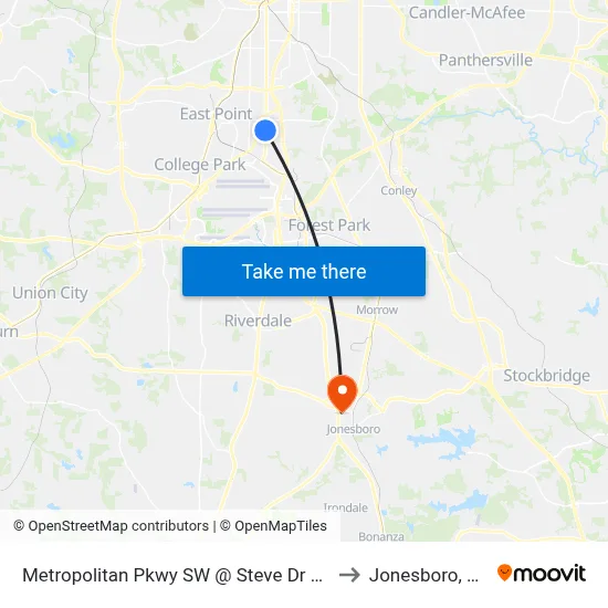 Metropolitan Pkwy SW @ Steve Dr SW to Jonesboro, GA map