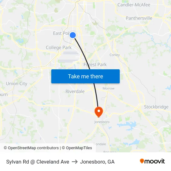 Sylvan Rd @ Cleveland Ave to Jonesboro, GA map