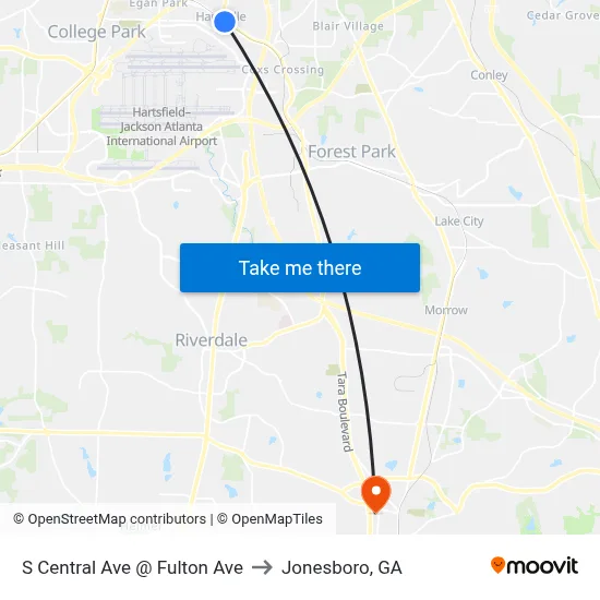 S Central Ave @ Fulton Ave to Jonesboro, GA map