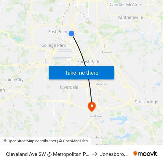 Cleveland Ave SW @ Metropolitan Pkwy to Jonesboro, GA map