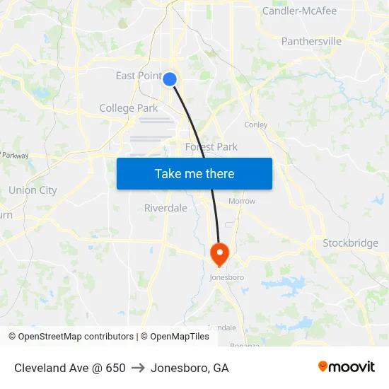 Cleveland Ave @ 650 to Jonesboro, GA map