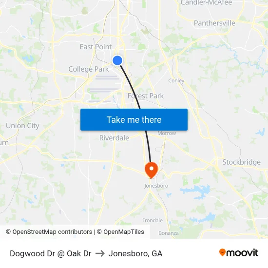 Dogwood Dr @ Oak Dr to Jonesboro, GA map