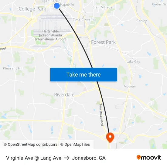 Virginia Ave @ Lang Ave to Jonesboro, GA map