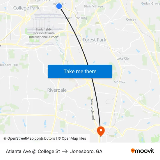 Atlanta Ave @ College St to Jonesboro, GA map