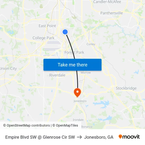 Empire Blvd SW @ Glenrose Cir SW to Jonesboro, GA map