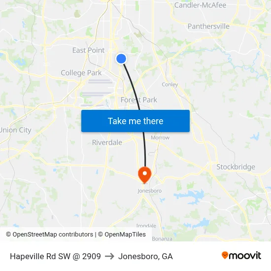 Hapeville Rd SW @ 2909 to Jonesboro, GA map