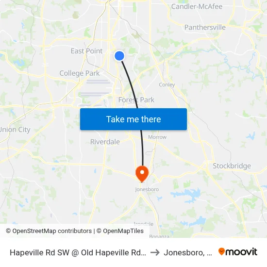 Hapeville Rd SW @ Old Hapeville Rd SW to Jonesboro, GA map