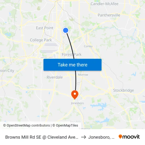 Browns Mill Rd SE @ Cleveland Ave SE to Jonesboro, GA map