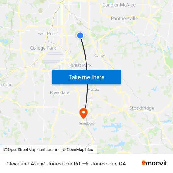 Cleveland Ave @ Jonesboro Rd to Jonesboro, GA map