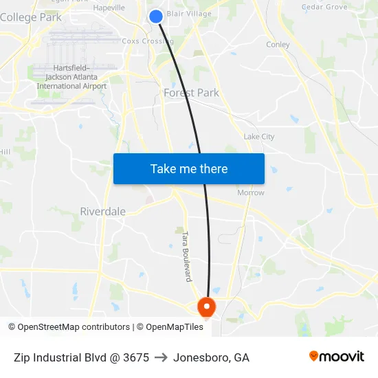 Zip Industrial Blvd @ 3675 to Jonesboro, GA map