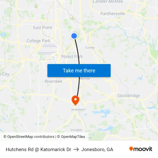 Hutchens Rd @ Katomarick Dr to Jonesboro, GA map