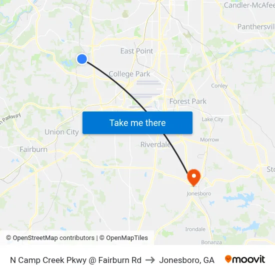 N Camp Creek Pkwy @ Fairburn Rd to Jonesboro, GA map