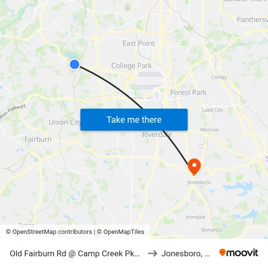 Old Fairburn Rd @ Camp Creek Pkwy to Jonesboro, GA map