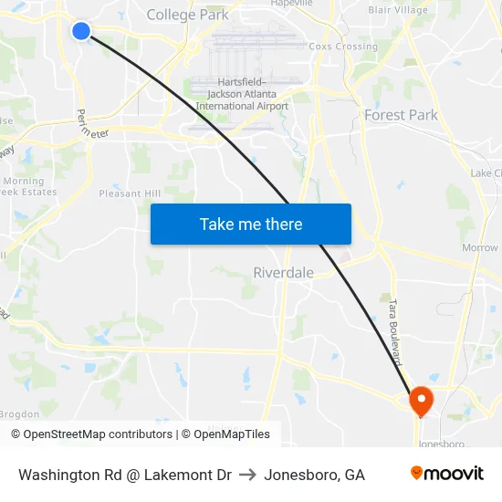 Washington Rd @ Lakemont Dr to Jonesboro, GA map