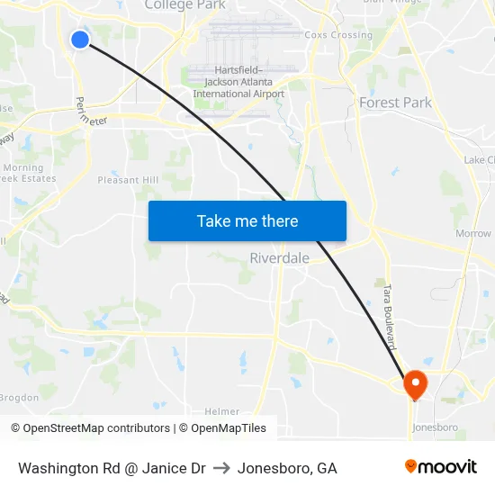 Washington Rd @ Janice Dr to Jonesboro, GA map