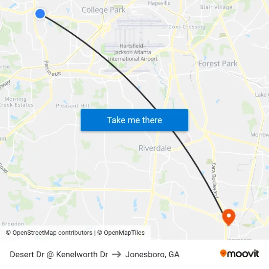 Desert Dr @ Kenelworth Dr to Jonesboro, GA map
