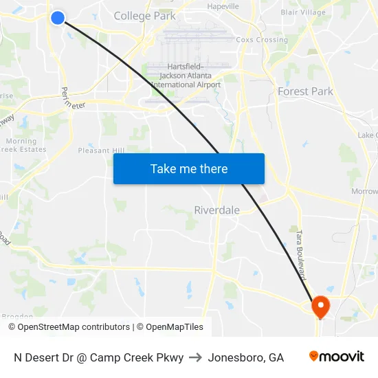 N Desert Dr @ Camp Creek Pkwy to Jonesboro, GA map