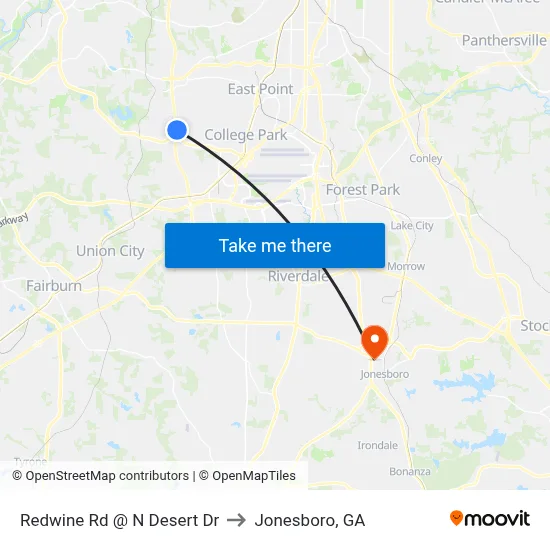 Redwine Rd @ N Desert Dr to Jonesboro, GA map