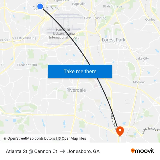 Atlanta St @ Cannon Ct to Jonesboro, GA map
