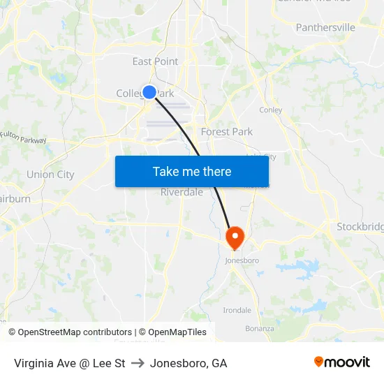 Virginia Ave @ Lee St to Jonesboro, GA map