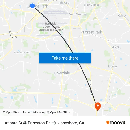 Atlanta St @ Princeton Dr to Jonesboro, GA map