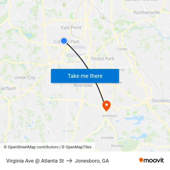 Virginia Ave @ Atlanta St to Jonesboro, GA map
