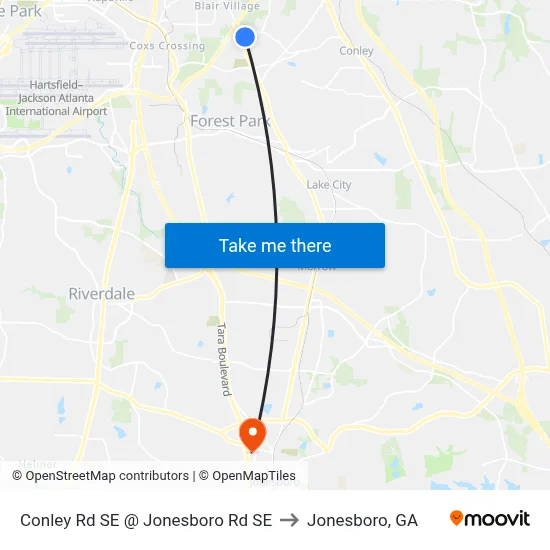 Conley Rd SE @ Jonesboro Rd SE to Jonesboro, GA map