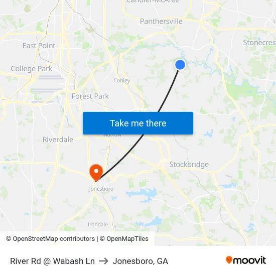 River Rd @ Wabash Ln to Jonesboro, GA map