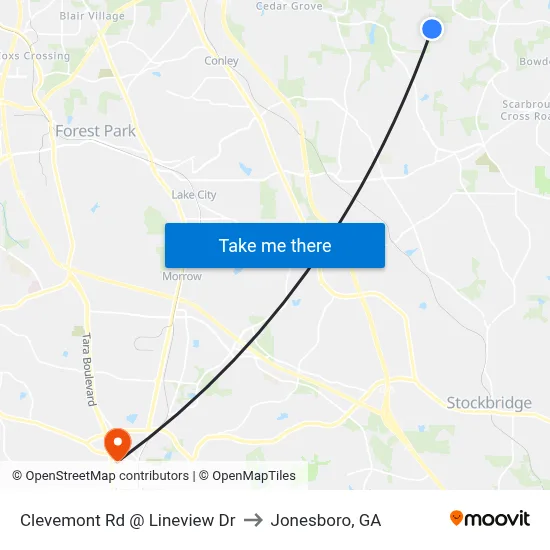 Clevemont Rd @ Lineview Dr to Jonesboro, GA map