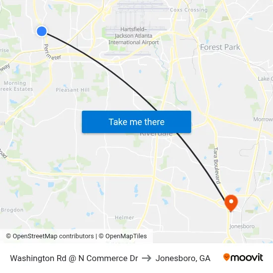Washington Rd @ N Commerce Dr to Jonesboro, GA map