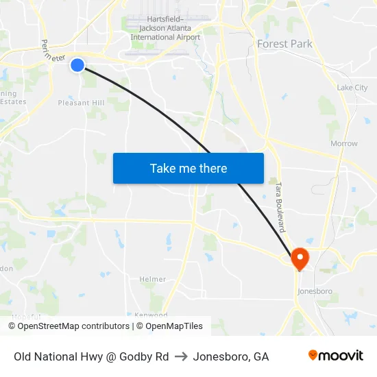 Old National Hwy @ Godby Rd to Jonesboro, GA map