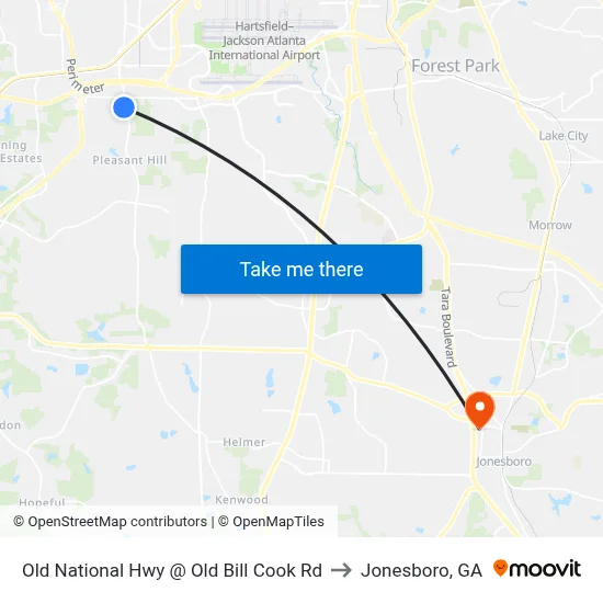Old National Hwy @ Old Bill Cook Rd to Jonesboro, GA map