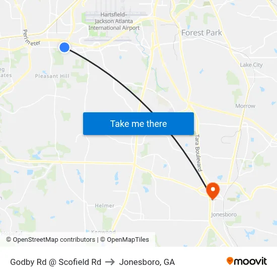 Godby Rd @ Scofield Rd to Jonesboro, GA map