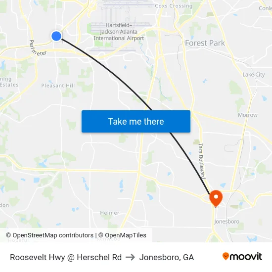 Roosevelt Hwy @ Herschel Rd to Jonesboro, GA map