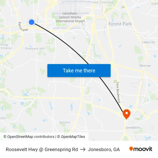 Roosevelt Hwy @ Greenspring Rd to Jonesboro, GA map