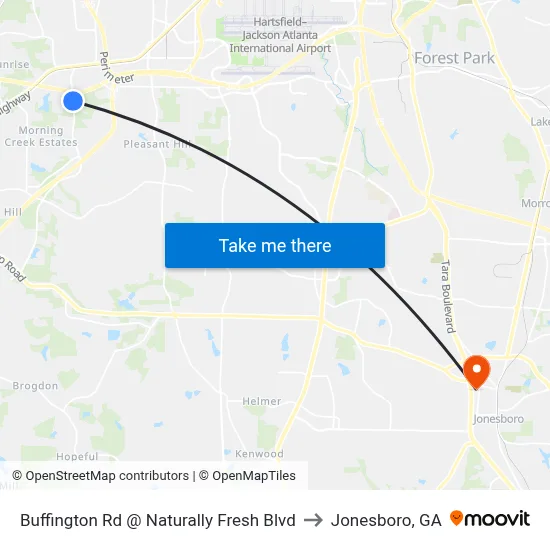 Buffington Rd @ Naturally Fresh Blvd to Jonesboro, GA map
