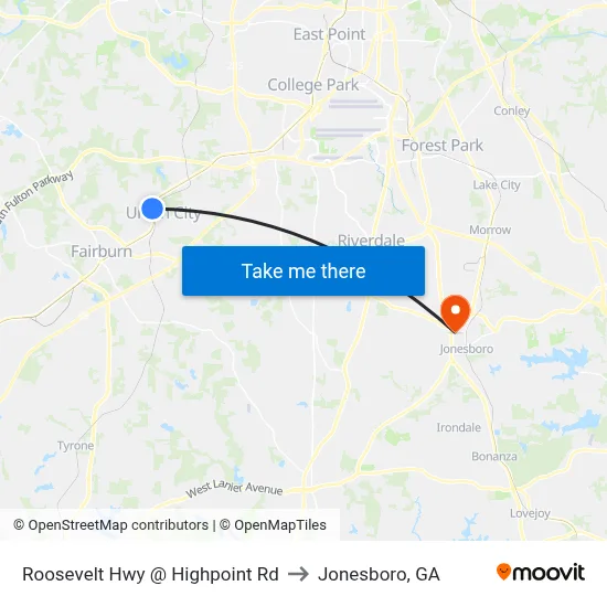 Roosevelt Hwy @ Highpoint Rd to Jonesboro, GA map
