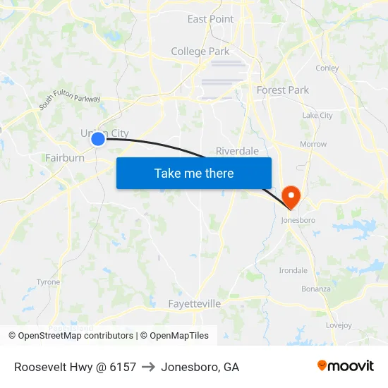 Roosevelt Hwy @ 6157 to Jonesboro, GA map